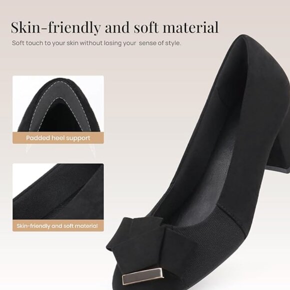 NIB (8) Black Orthopedic Block Heel Dress Shoes with Gold Accent - Picture 3 of 6